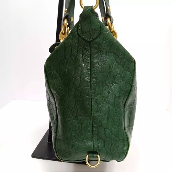 RARE Emerald Green Coach Ashley Embossed Leather Croc Alligator Handbag Xbody - Picture 10 of 16
